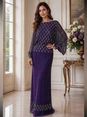 Pisarro nights blouson mother of bride gown purple